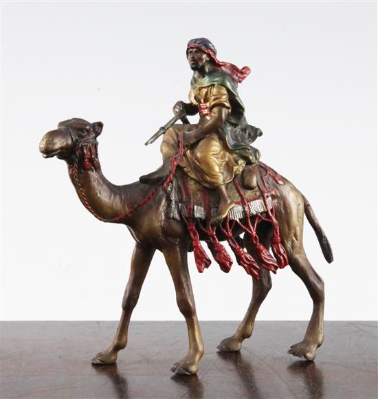 An Austrian cold painted bronze figure of an Arab fighter riding a camel, 5.5in.